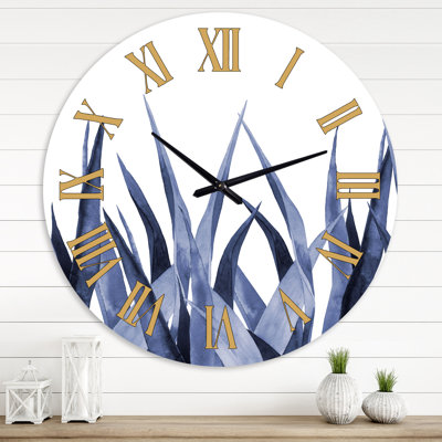 Navy Blue Agave Leaves - Traditional wall clock