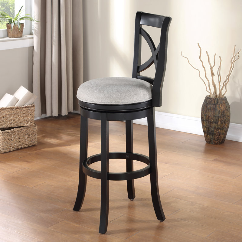 Berniece Swivel Upholstered Counter Stool with Solid Wood Frame, Counter Stool (26" Seat Height), Black