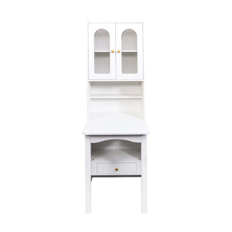 Table d'écriture pliable, armoire de bureau avec tablette et tiroir, poste de travail multifonctionnel, Blanc