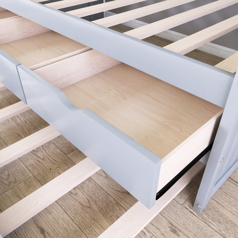 Wood Captain Bed With Trundle,Drawers, Gray, Twin