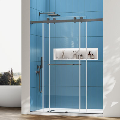 48 in. W x 76 in. H Sliding Frameless Shower Door with Clear Glass