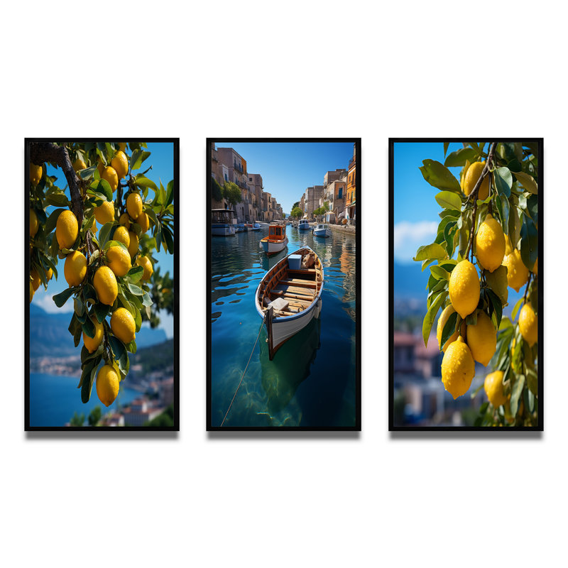 «Italie Sorrento Serenade», 3 pièces, H 32 po x l 48 po, Cadre noir