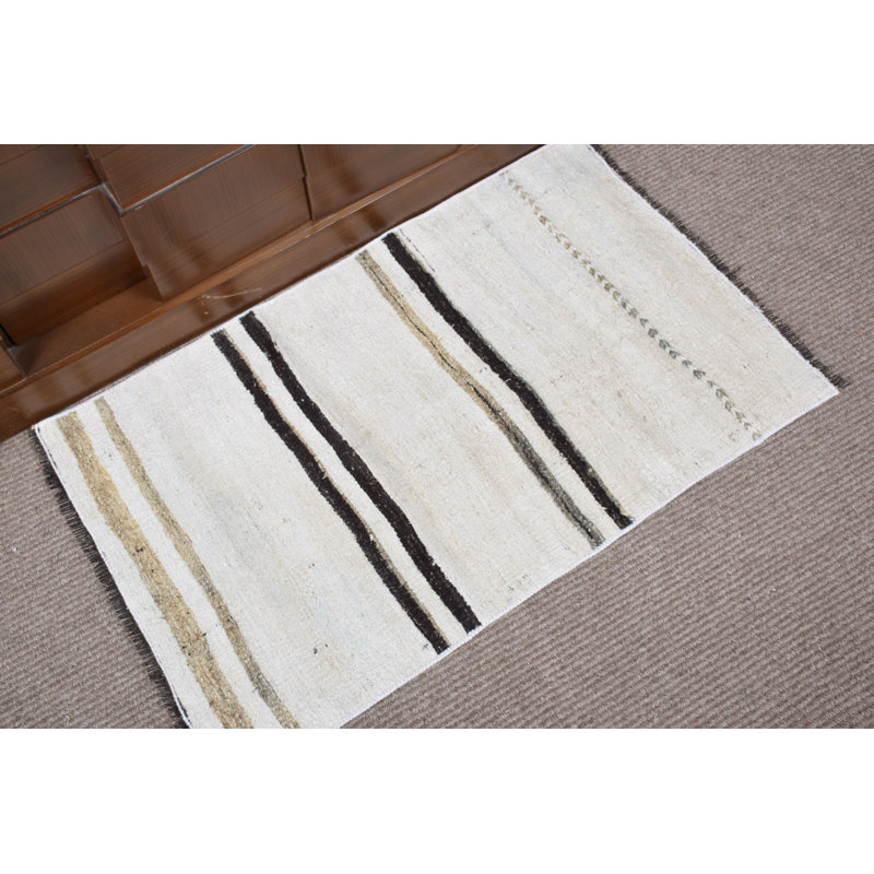 Rustic Handwoven Turkish Door Mat in Neutral Tones with a Natural Striped Design for Home Decor