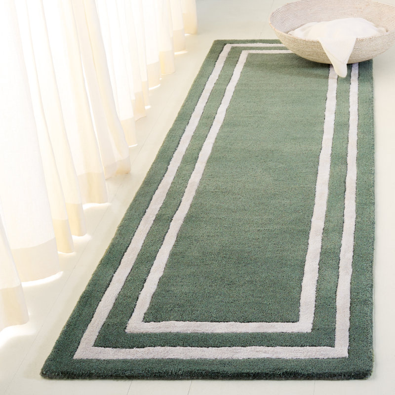 Laine touffetée à la main Lauren Ralph Lauren 6953; Tapis à motif géométrique en viscose vert clair / ivoire