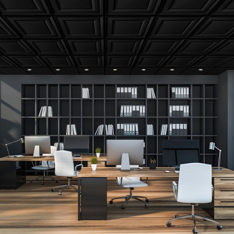 Carreau de plafond à caisson en PVC 2 pi x 2 pi Fasarxiu - Très épais, ignifuge, imperméable, réutilisable - Premium 48 pieds carrés / caisse (ensemble de 12)
