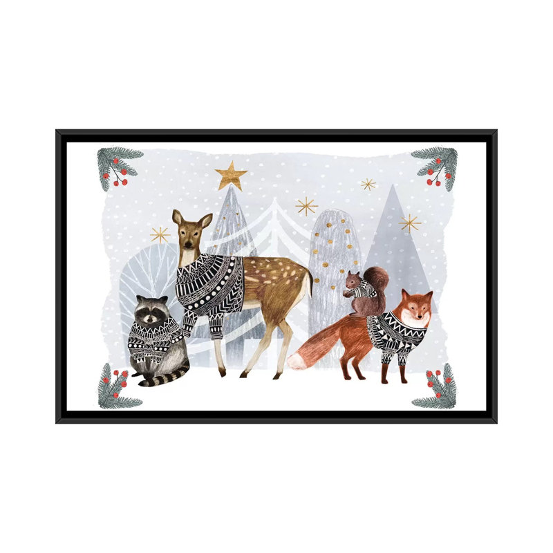 Cozy Christmas Collection A par Victoria Borges - impression d'art graphique, Toile avec cadre noir, Aucun mat