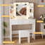 Bureau de coiffeuse blanc avec miroir et lumières