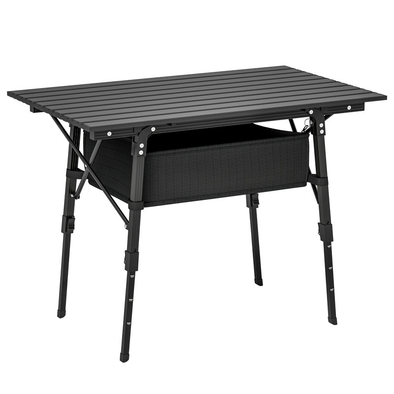 Outsunny Folding Camping Table Height Adjustable Portable 90 x 55 cm Black