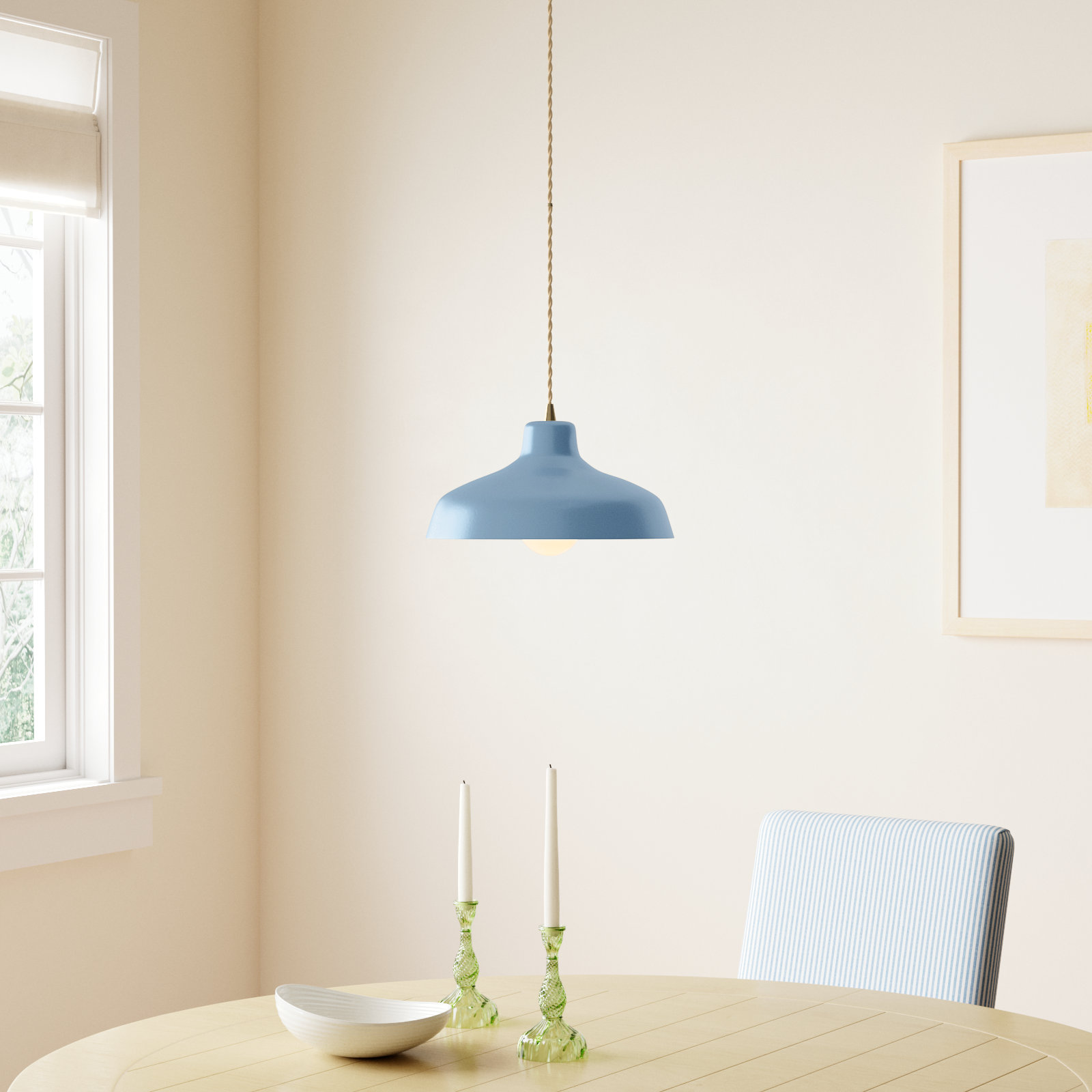 Fallon Ceramic Dimmable Pendant, 5.75" H x 11.5" W x 11.5" D, Sky Blue, Antique Brass