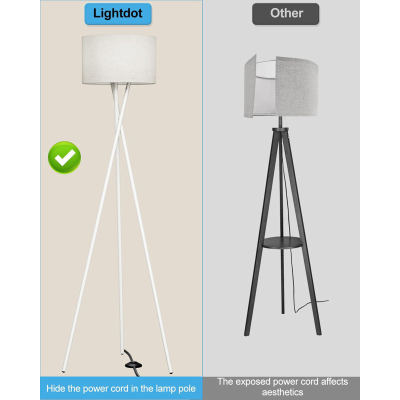 Modern Tripod Floor Lamp With Linen Shade, 66" Tall Standing Lamp For Living Room, Bedroom, Home Office, E26 Bulb Included, Minimalist Design