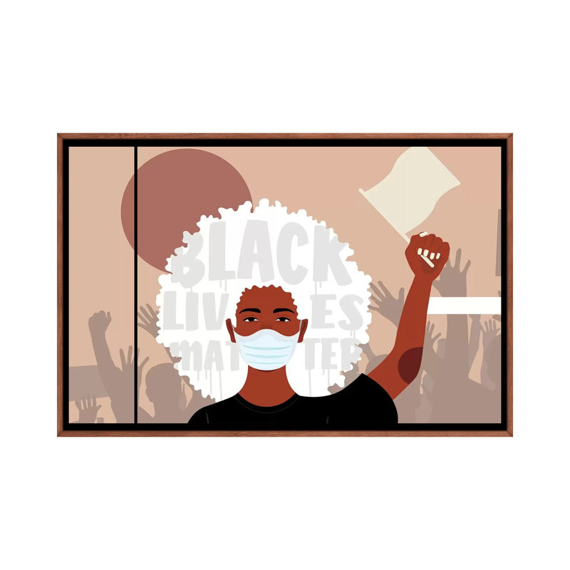 Protest I - impression d'art graphique, Aucun mat, H 26 po x l 40 po x 1,5 po, Toile avec cadre en bois brun classique