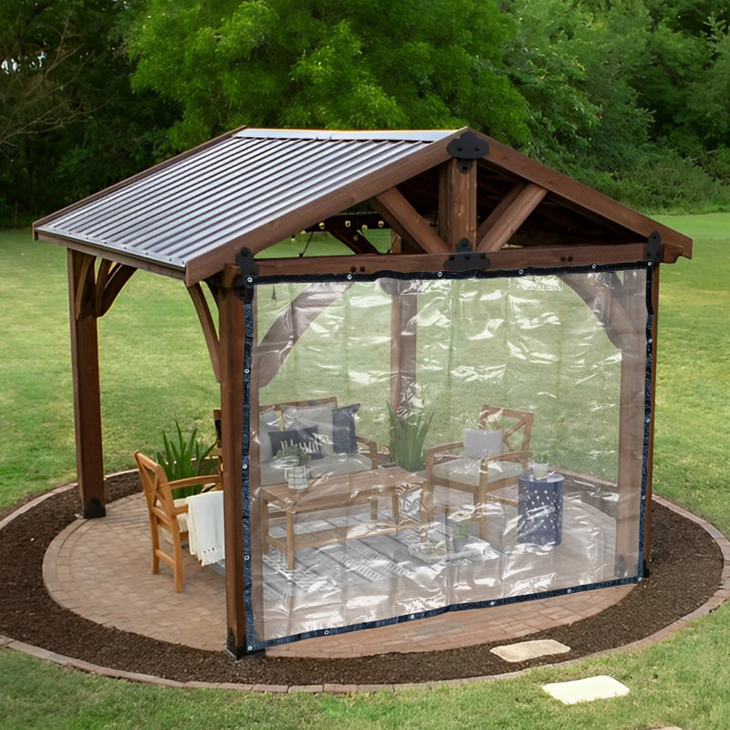 98.43"H Clear Outdoor Clear Awning Waterproof PVC Curtain Rain Shelter for Patios, Decks & Campsites, Black