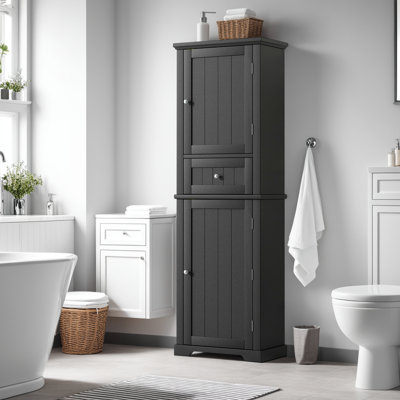 Armoire de rangement en MDF de 67,3 po de hauteur avec tiroir et tablettes réglables, noir
