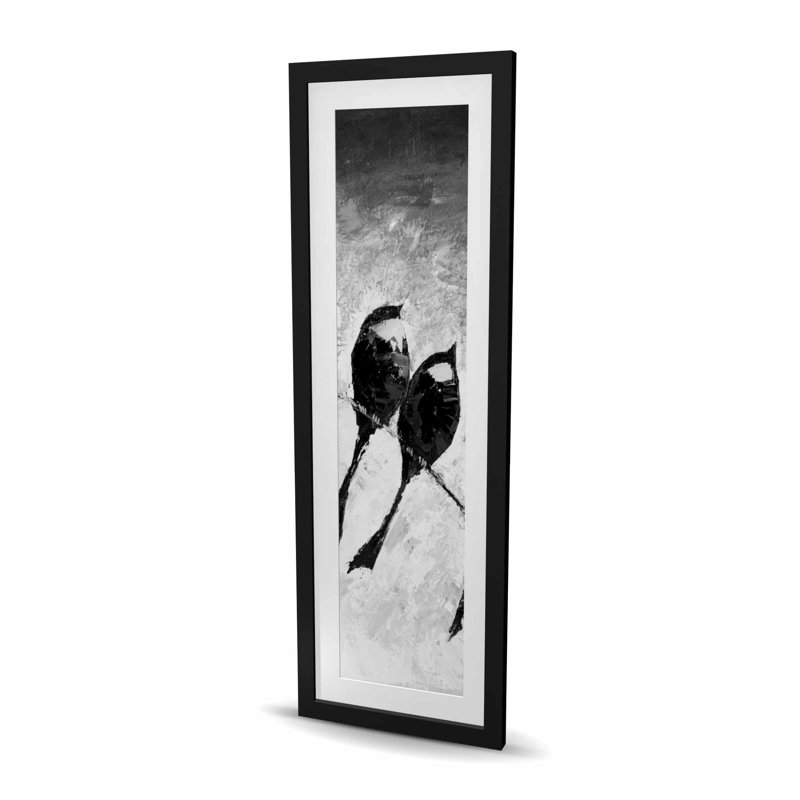 Cinq oiseaux perchés - reproduction encadrée mate pour la décoration intérieure, H 48 po x l 16 po