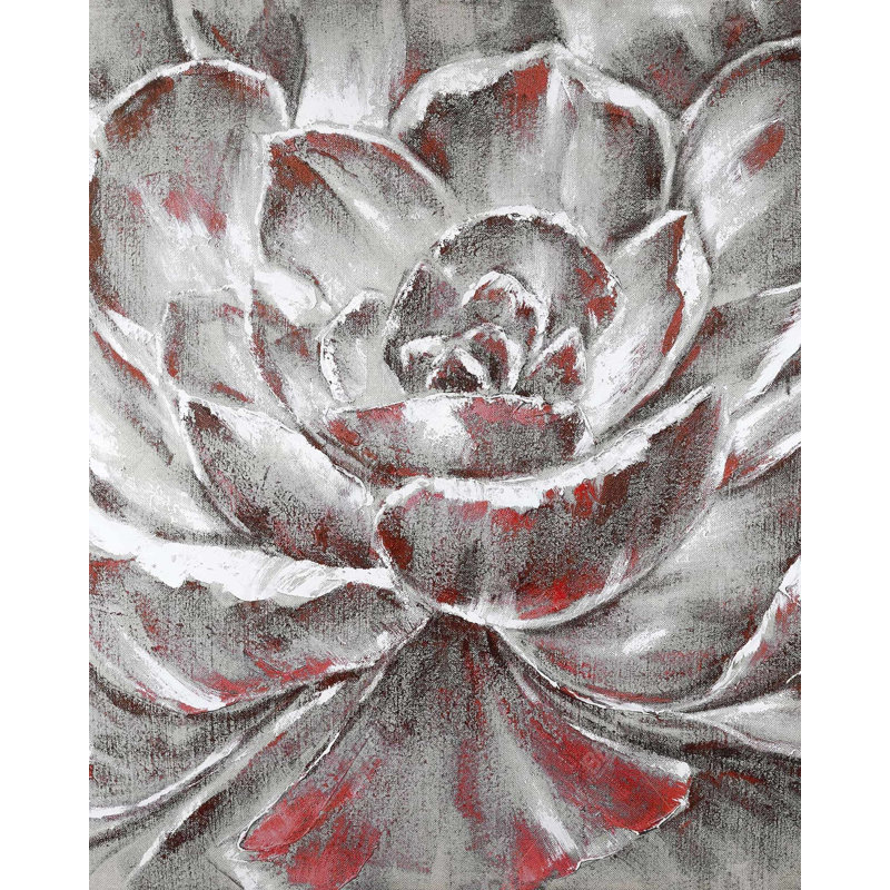 Gray And Pink Flower Print On Canvas