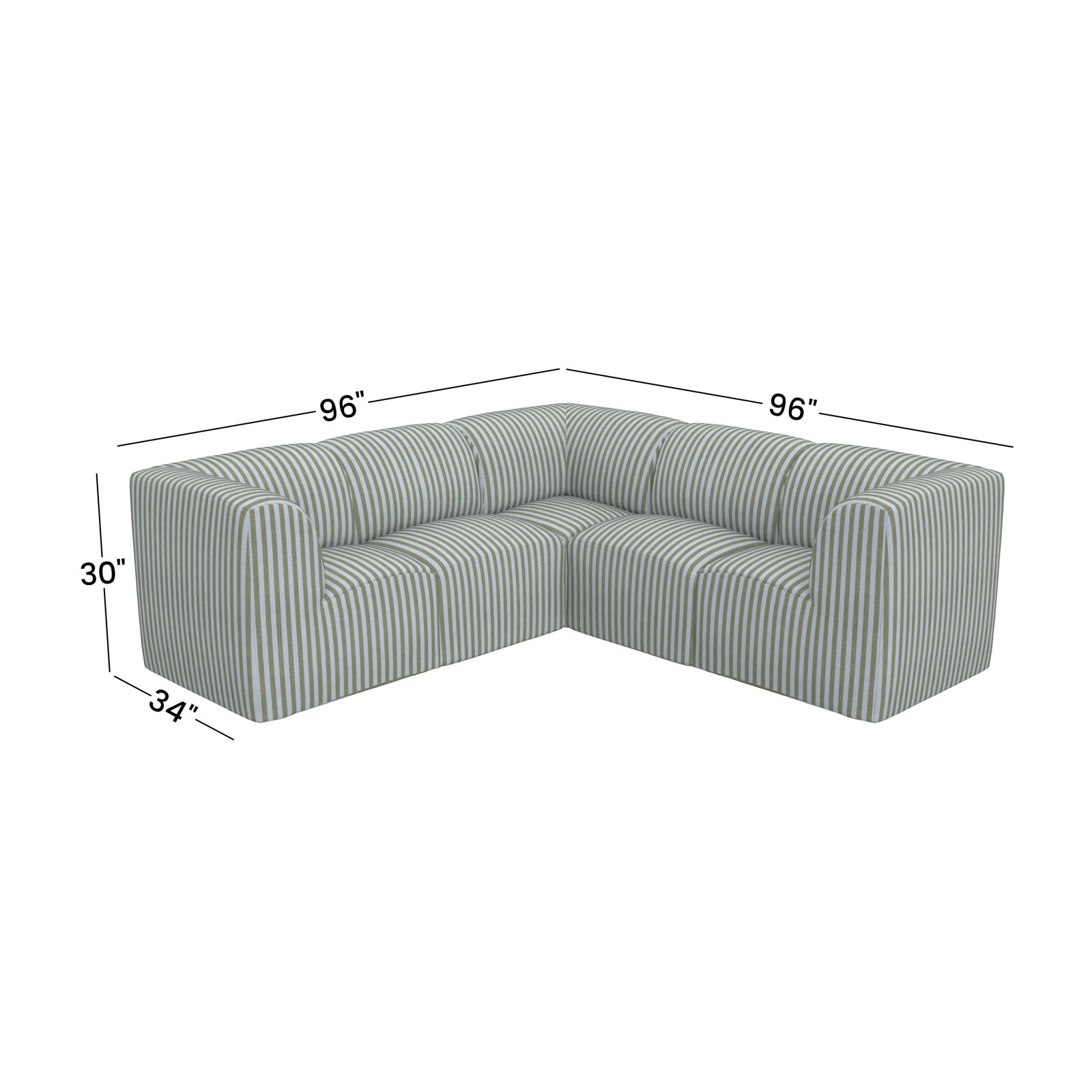 Praia 124" Sunbrella® Patio Sectional, Green Striped Sunbrella®