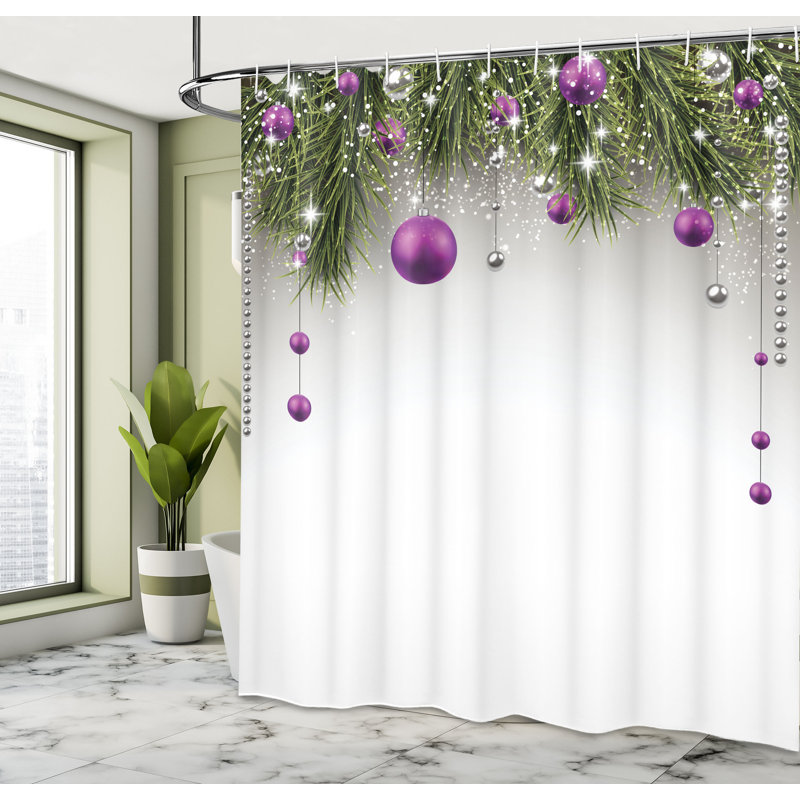  Rideau de douche à imprimé boules de Noël avec crochets, H 84 po x l 69 po