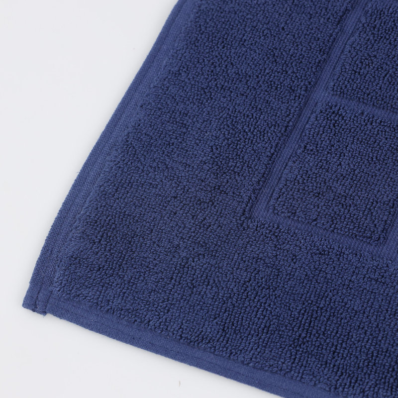 100% Cotton Thick & Absorbent Reversible Checkered Bath Mats - Set Of 2, Navy Blue
