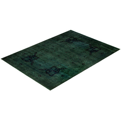 Overdyed Hand-Knotted Wool Modern-Contemporary Green Area Rug 10' 2" x 14' 2"