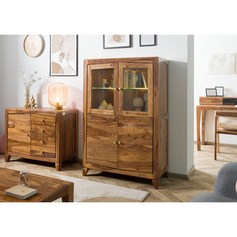 Ancona 100cm Solid Wood Sideboard, Brown Lacquered