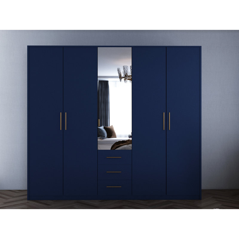 Pamel 5 Door Manufactured Wood Wardrobe, Blue