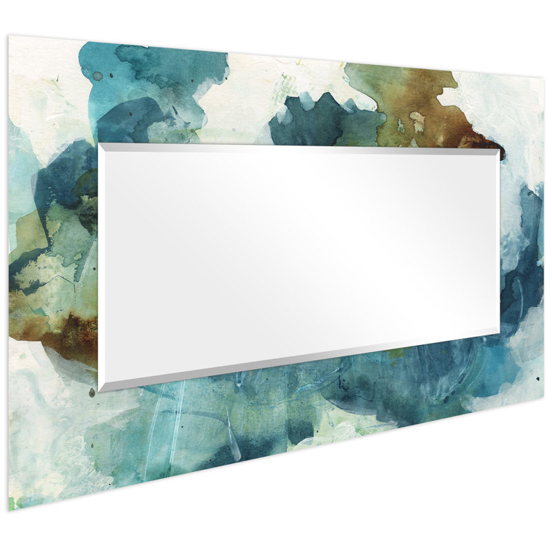 "Blue Sky" Rectangular Beveled Mirror on Free Floating Reverse Printed Tempered Art Glass