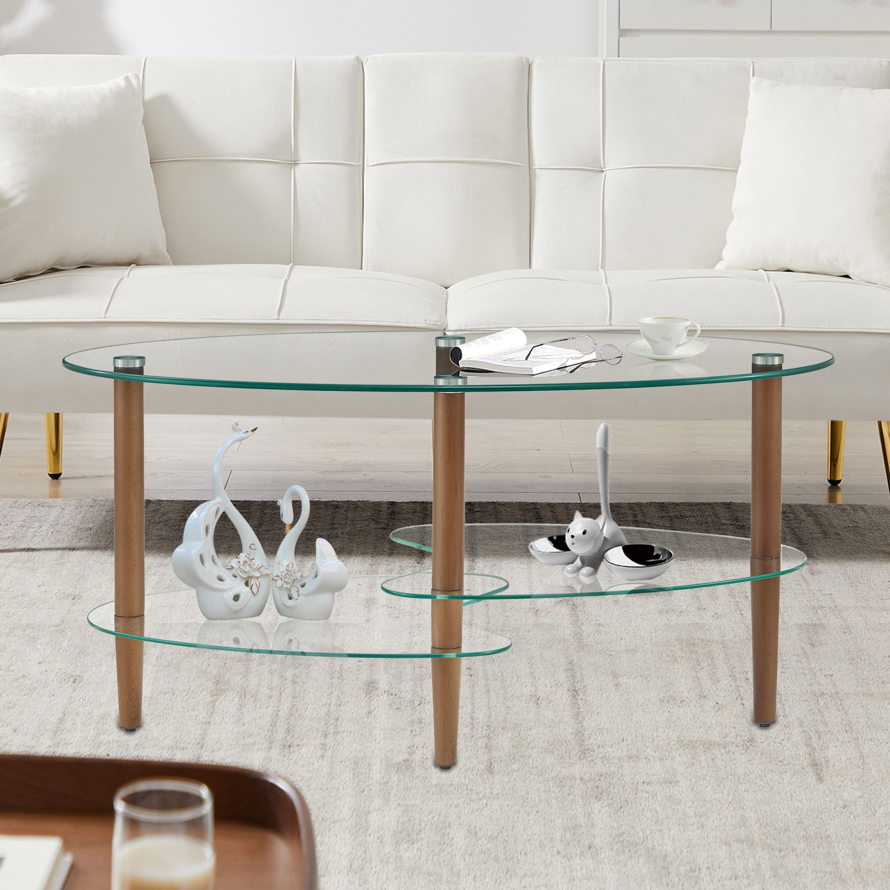 Ivy Bronx Gailanne 3layer Glass cocktail table, Transparent Oval glass