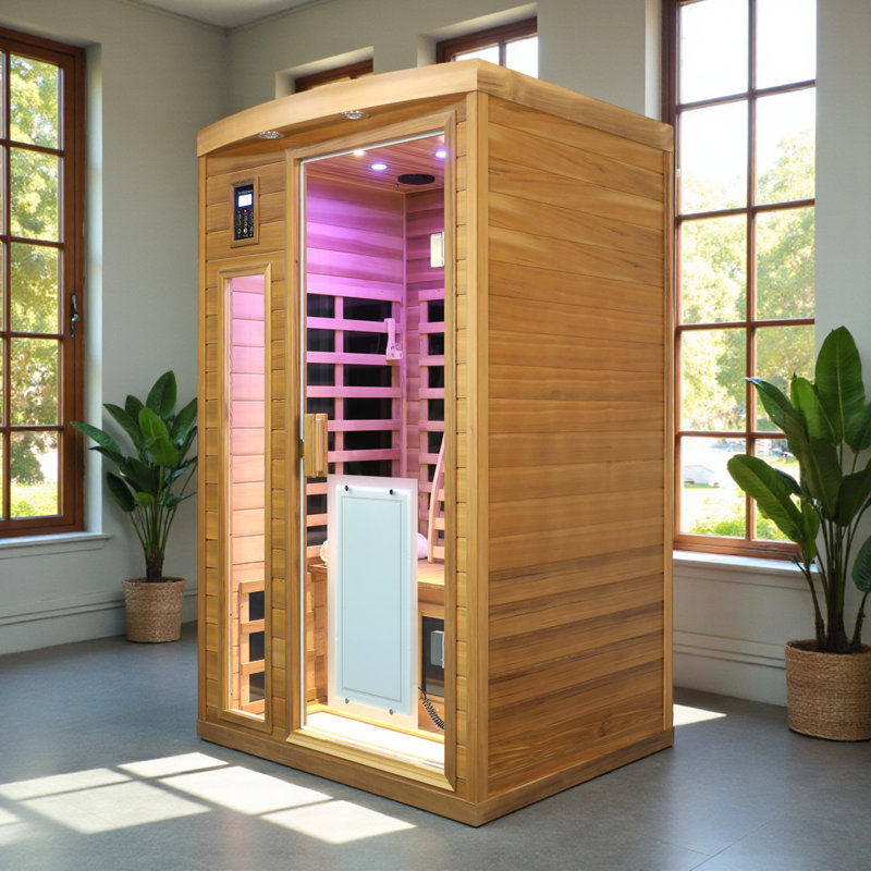 KISRAIS High End Luxury Indoor Sauna 2-Person Ultra Low 0-5 EMF FAR Infrared Sauna With 2 LED Reading Lights, 3 Chromotherapy Lights, 2 Exterior Lights & Bluetooth Speakers | Personal Indoor Dry Heat Sauna For Home & Gym – Made From Red Cedar