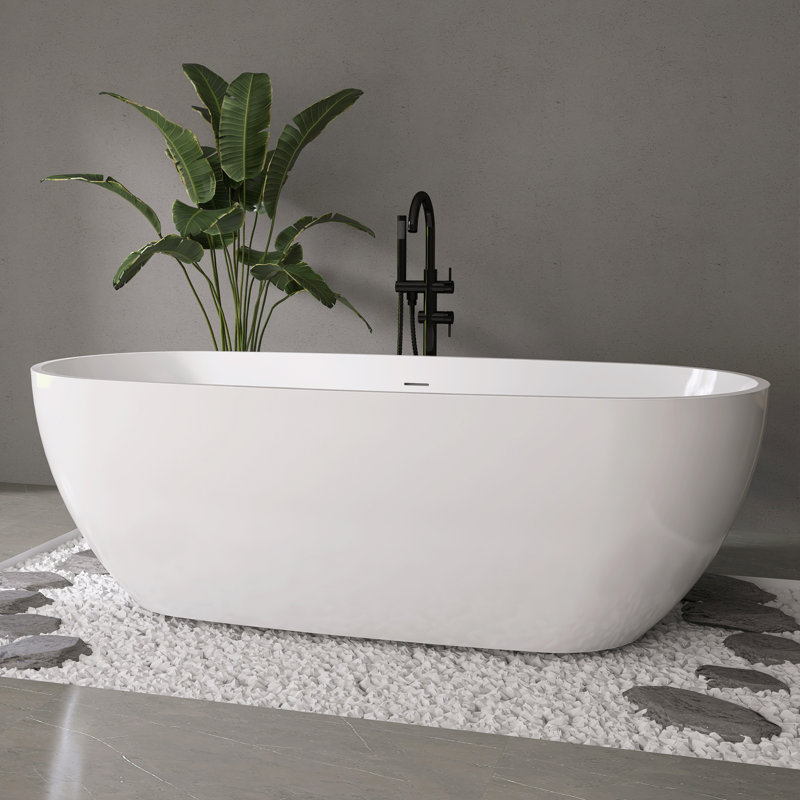 Baignoire autoportante Fslefay 71 po en acrylique blanc lustré avec bonde et trop-plein