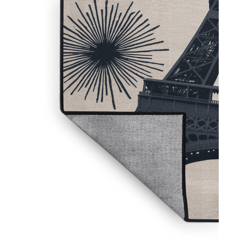 Tapis beige chic et luxueux lavable à la machine Orkan Paris Tour Eiffel, 7 x 9