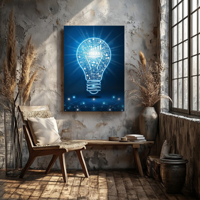 Canvas A Visually Striking Digital Illustration Featuring A Glowing Light Bulb Wall Art Composed Of Various Business Related Icons And Canvas Wall Art