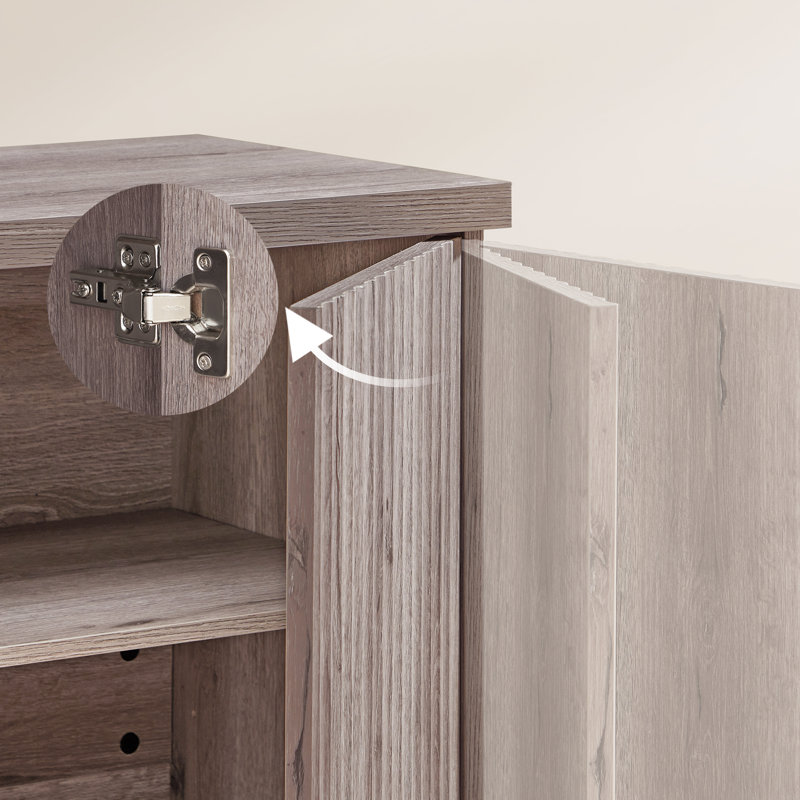58.3"W Buffet Cabinet, Sideboard, Console Cabinet With Adjustable Shelves, Fluted Doors, Gray