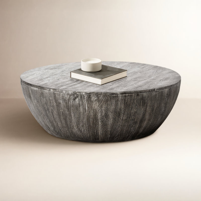 Table basse cylindrique en bois massif Teasdale, Noir sablé