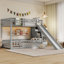 Lit superposé Montessori pour deux personnes avec glissade, escalier de rangement, éclairage DEL et tablette de chevet amovible, gris-2055595980-2055595983