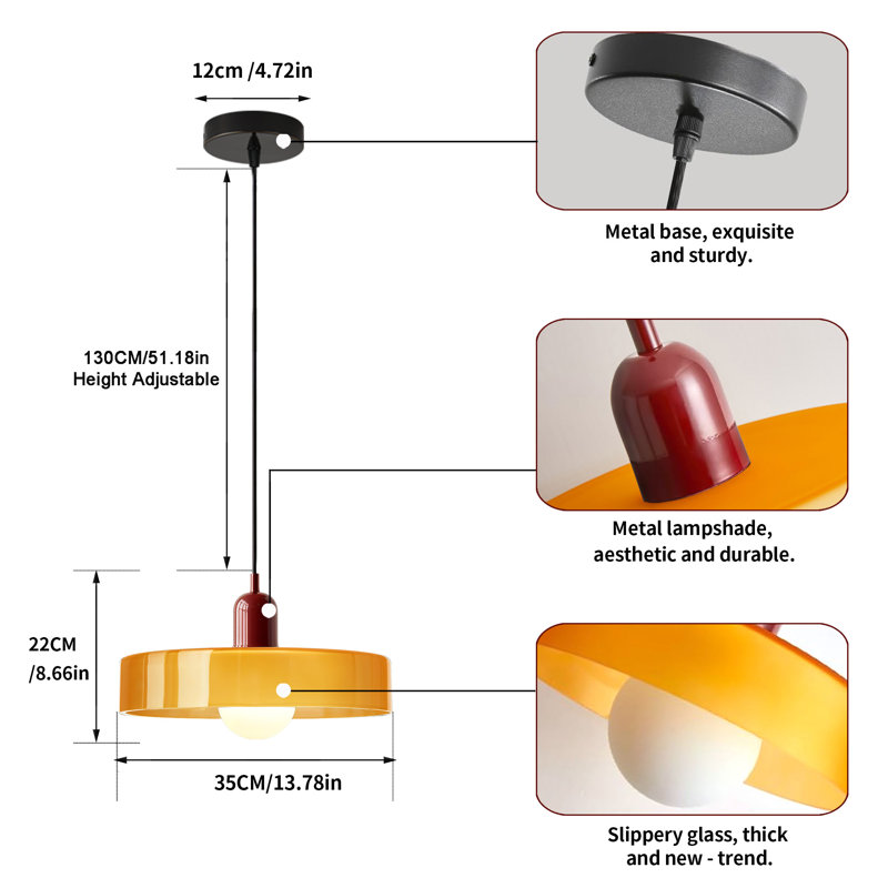 Luminaire suspendu 0 lumière, Rouge, Orange, H 8,66 po x l 13,78 po x P 13,78 po
