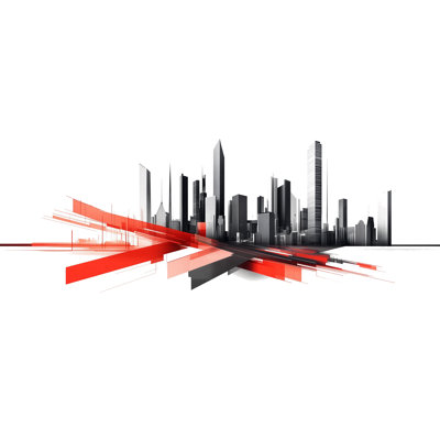 Autocollant mural représentant une ligne d'horizon moderne, autocollant mural rouge et noir pour bureau, fresque abstraite de paysage urbain, décoration murale professionnelle 680MV