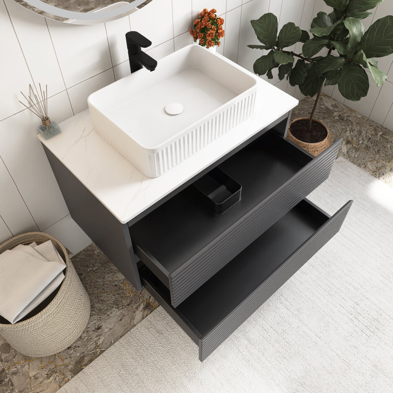 Meuble-lavabo mural 30 po en contreplaqué flottant avec lavabo