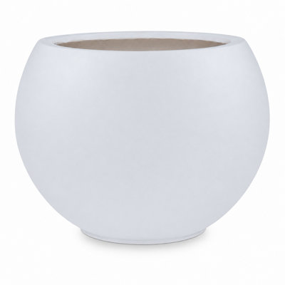 Pot à fleurs rond en fibre de pierre blanche de 10 po de diamètre avec trou de drainage de H 10 po x 14 po Dia