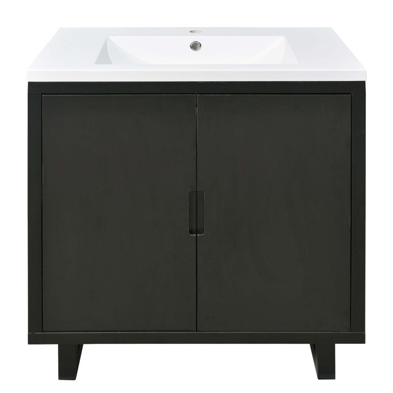 Meuble-lavabo de salle de bain avec lavabo et 2 portes, Noir