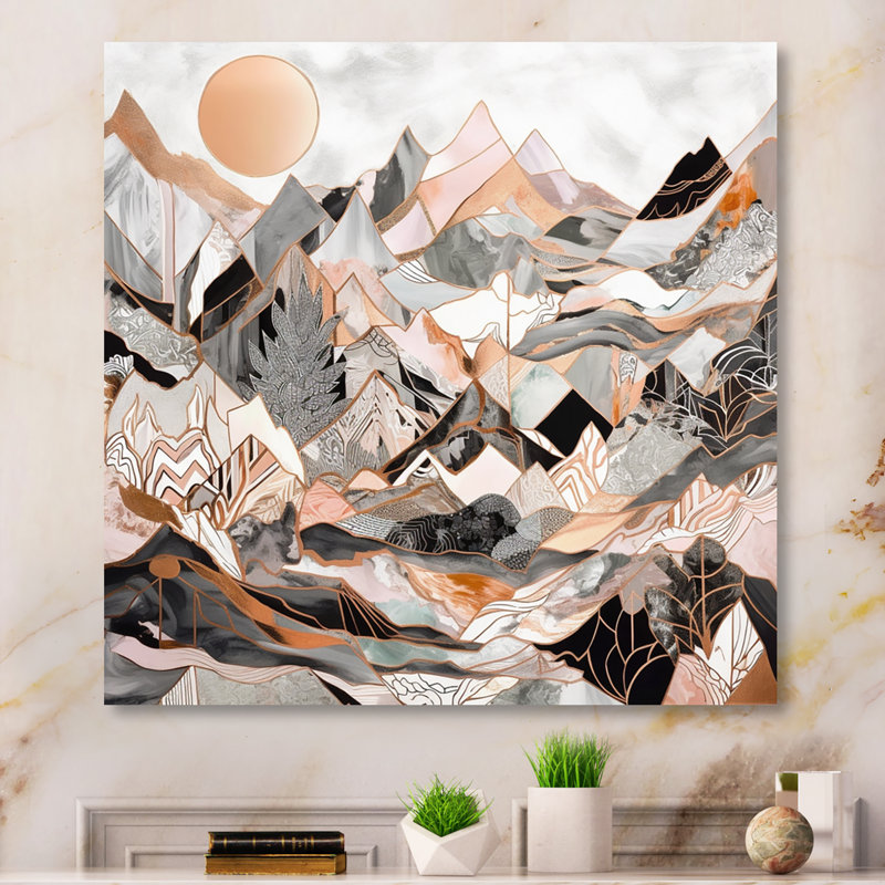 " Clous Rose Gold Metallic Mountains I ", 16" H x 16" W x 1" D
