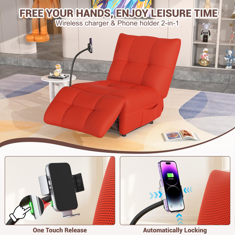 Power Recliner Chair With Wireless Charging - Electric Lift Recliner For Adults, 360lb Heavy Duty, Breathable 3d Mesh, Usb/type-c, Armless Design For Small Spaces, Home Theater & Elderly(red)