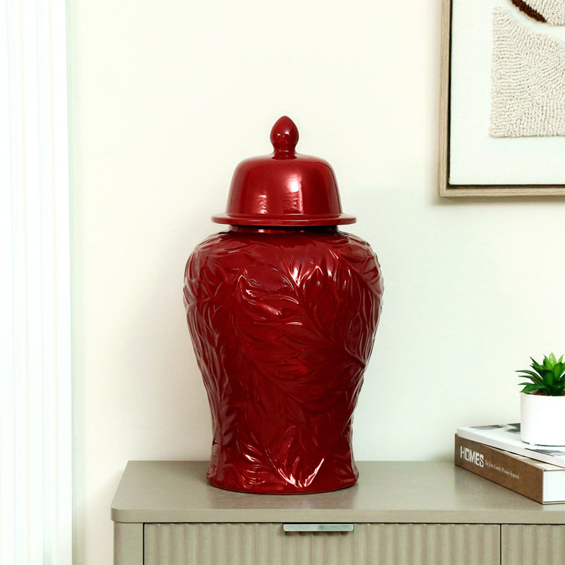 Ceramic / Porcelain Decorative Urns & Jars, Red, 46cm H x 24.50cm W x 24.50cm D