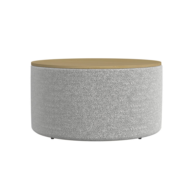 Amaresh Upholstered Ottoman, Midnight Gray Woven Polyester/Light Brown