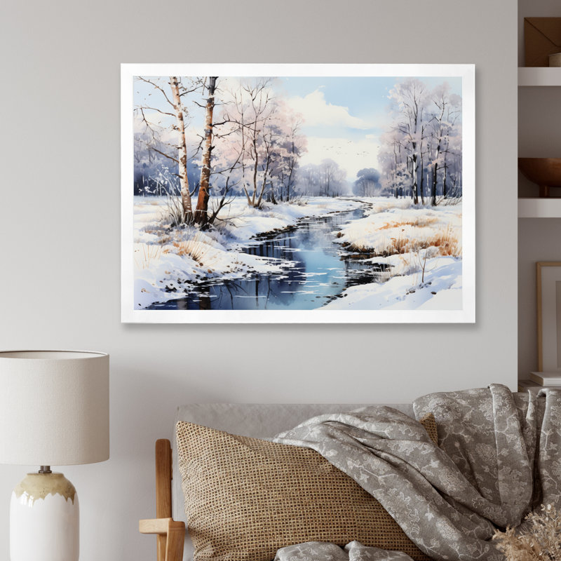 Snow River Wonderland II - impression, H 34 po x l 44 po x P 1,5 po, Cadre photo blanc