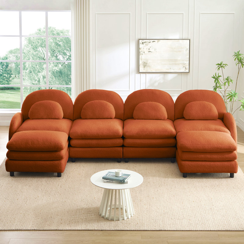 Canapé 4 places Teddy, Orange, H 35,4 po x l 129,1 po x P 38,8 po