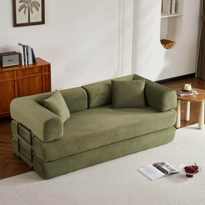 Canapé-lit convertible avec coussin cylindrique, canapé-lit pliant en velours côtelé avec cadre de forme fixe, canapé-lit de salon pour chambre à coucher
