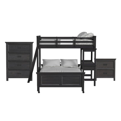 Guillot Kids Twin Over Full Loft With Ladder And Desk With Speaker 3PC Bedroom Set In Charcoal