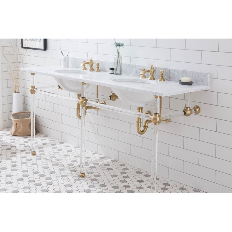 Meuble-lavabo de salle de bain ovale avec robinet et trop-plein Ellie 33 - Tall, Laiton satiné