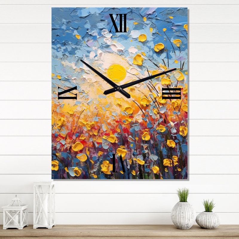 Horloge murale fleurs d'été coquelicots et boutons d'or, Très grand
