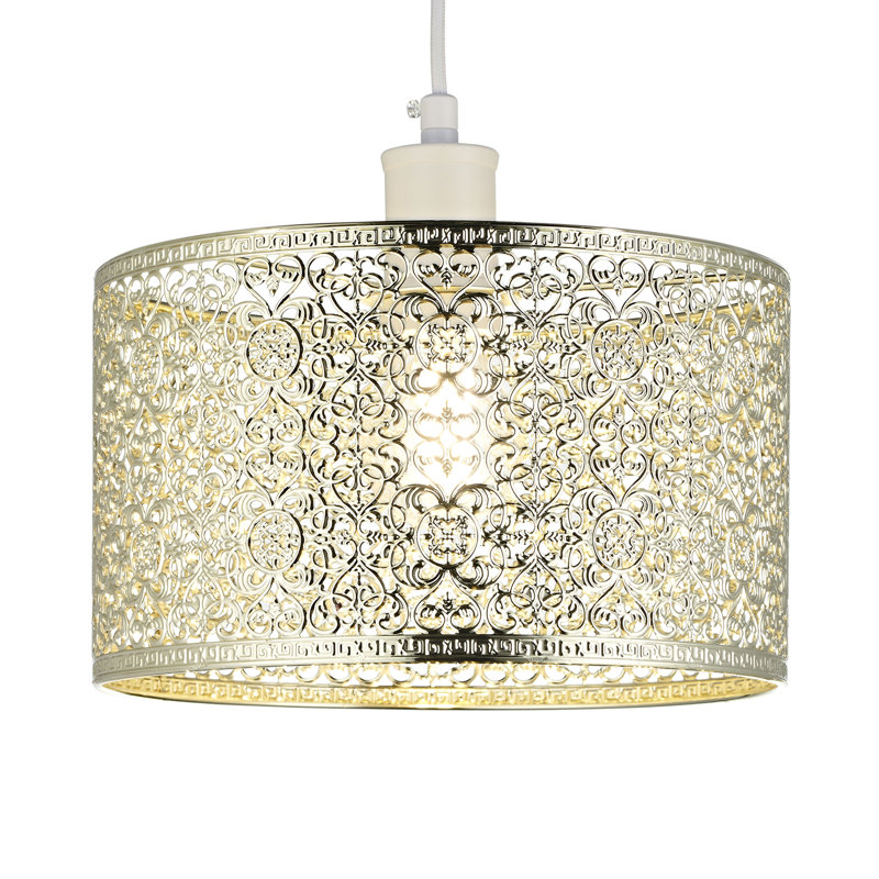 Ornate Moroccan Style Decorated Pendant Lighting Shade, Gold